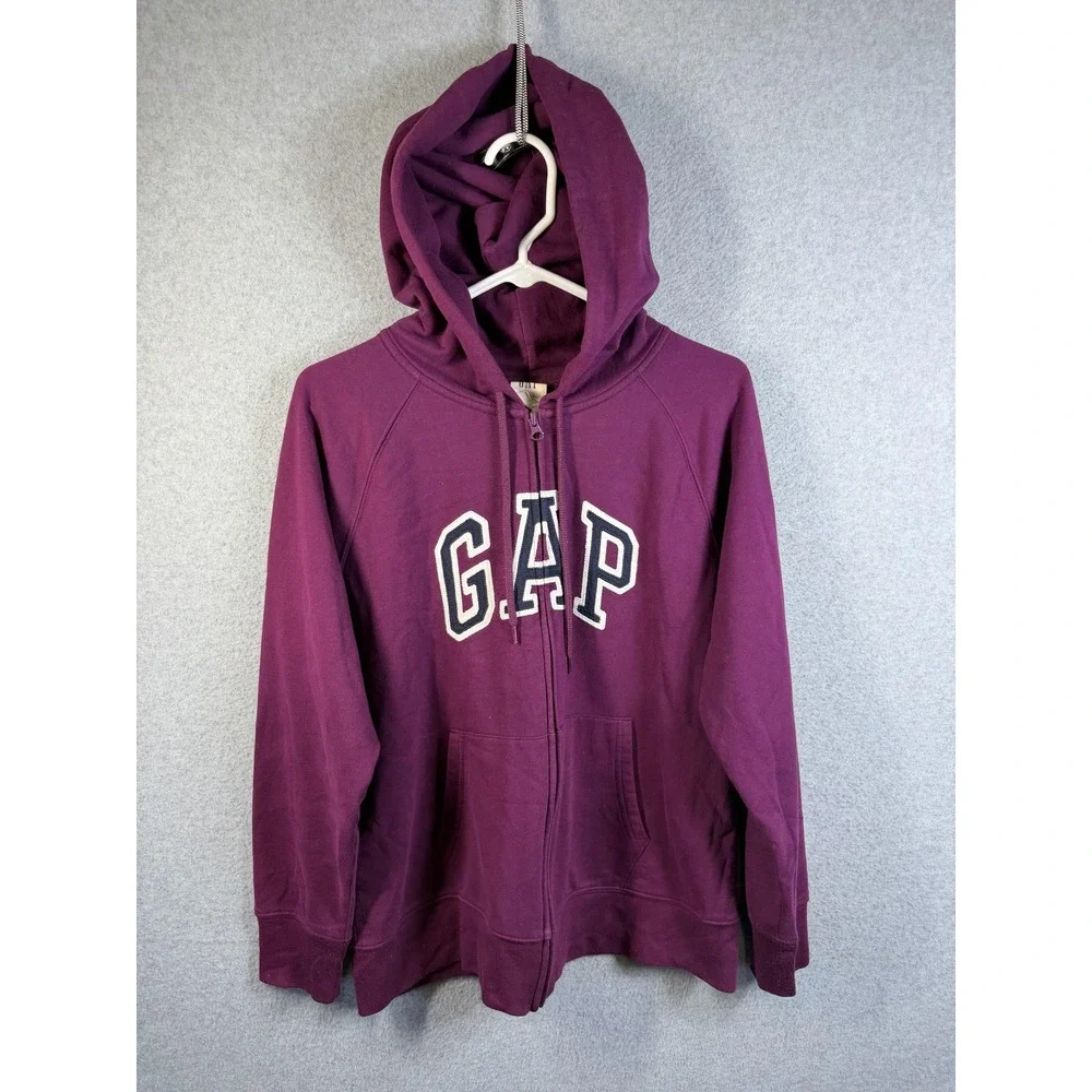 Gap Hoodie Women's Large Purple Full Zip Fleece Hooded Graphic Logo Sweatshirt